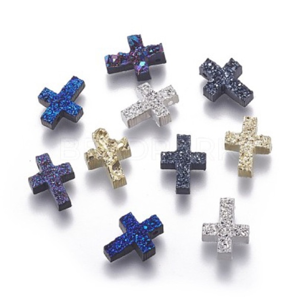 Druzy Gemstone Resin Beads, Cross, Mixed Colors (approx. 100 pcs)